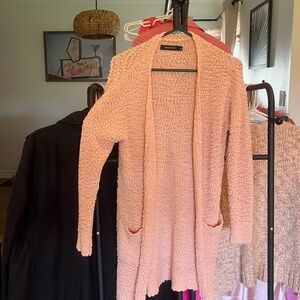 Women's Blush Pink Open-Front Plush Cardigan